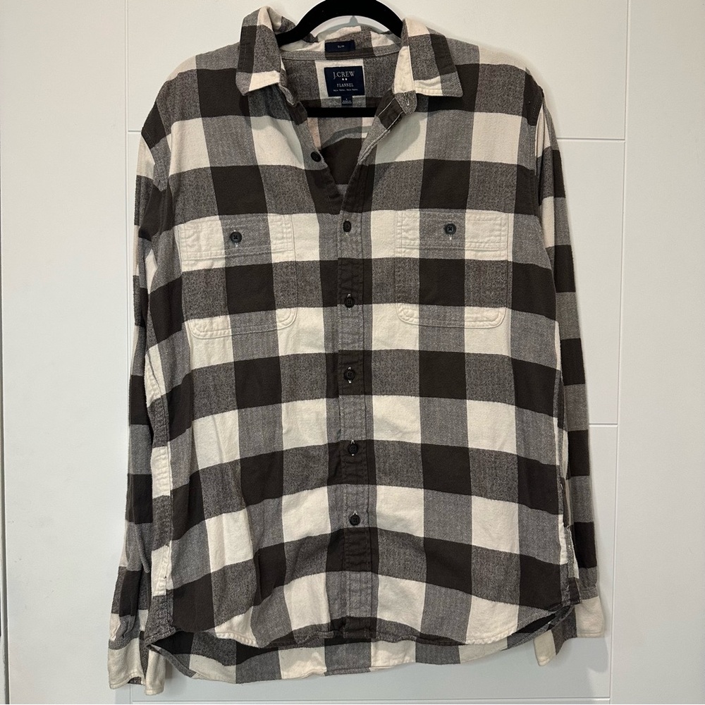 J. Crew Men's Black and White Plaid Shirt Flannel